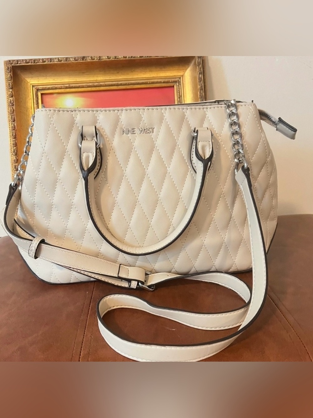 Nine West Rutledge Satchel Crossbody Handbag Purse Cream NWOT